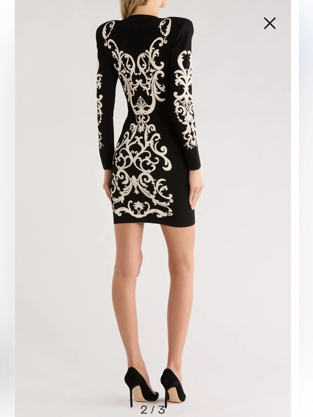 L'AGENCE Black Dress with Cream Baroque Motif, size M - Picture 2 of 11
